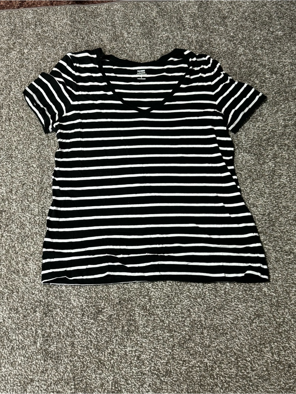 Old Navy Black and White Striped V-Neck Short Sleeve Top